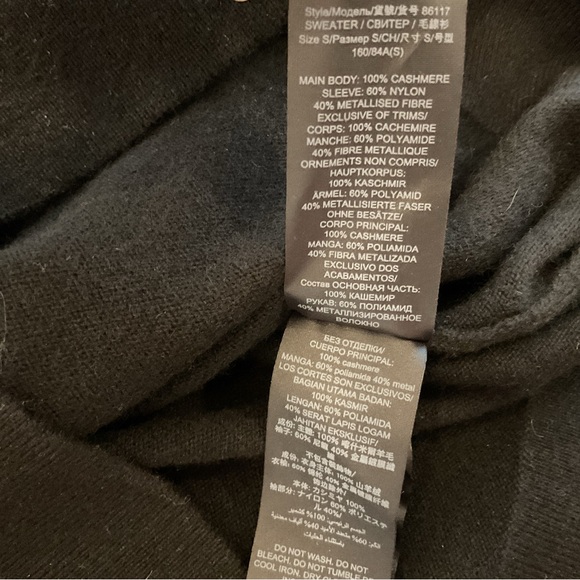 Tory Burch Cashmere Sweater Metallic Balloon Sleeve Mock Neck Black Gold S - Picture 6 of 9